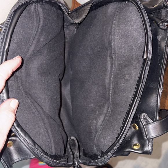 Vintage 1980s patchwork leather bag shoulder bag  3 compartment  black/white EVC - Picture 11 of 16